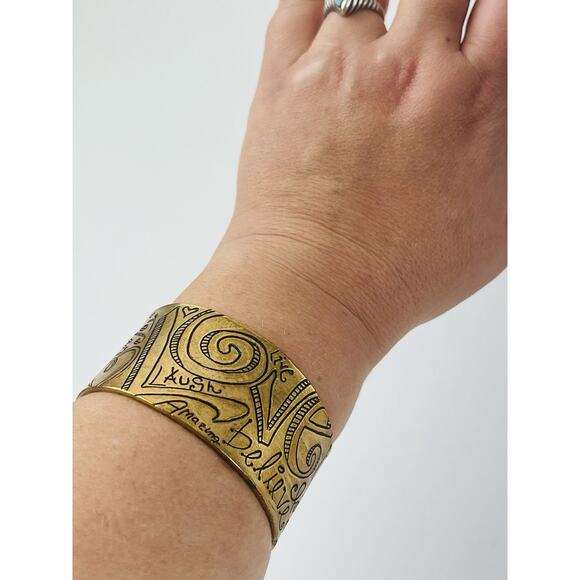 CHICO's Love Cuff Bracelet Notebook Doodle Cursive Text Scribble Jewelry Gold To - Picture 13 of 14